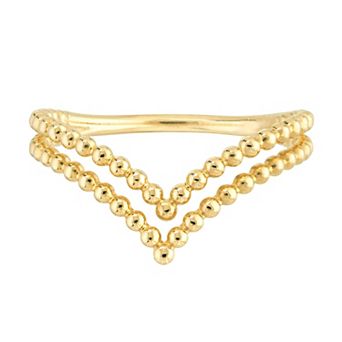 Color Romance 14k Gold Double Beaded Row Chevron Ring
