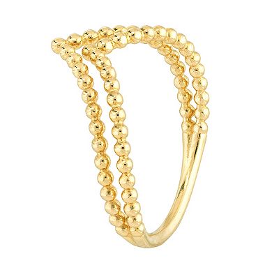 Color Romance 14k Gold Double Beaded Row Chevron Ring