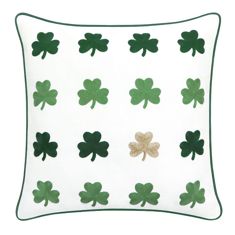 Celebrate Together St. Patricks Day Light Linen Clover Pillow, Beig/Green,