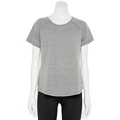 Spanx Active Women's Capped Sleeve Top Cool Gray/Black T-Shirt LG 