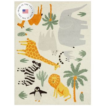 The Big One Kids™ Rug Jungle Animals Nursery Playroom or Bedroom Washable Shag
