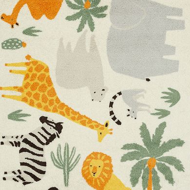 The Big One Kids™ Rug Jungle Animals Nursery Playroom or Bedroom Washable Shag