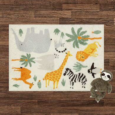The Big One Kids™ Rug Jungle Animals Nursery Playroom or Bedroom Washable Shag