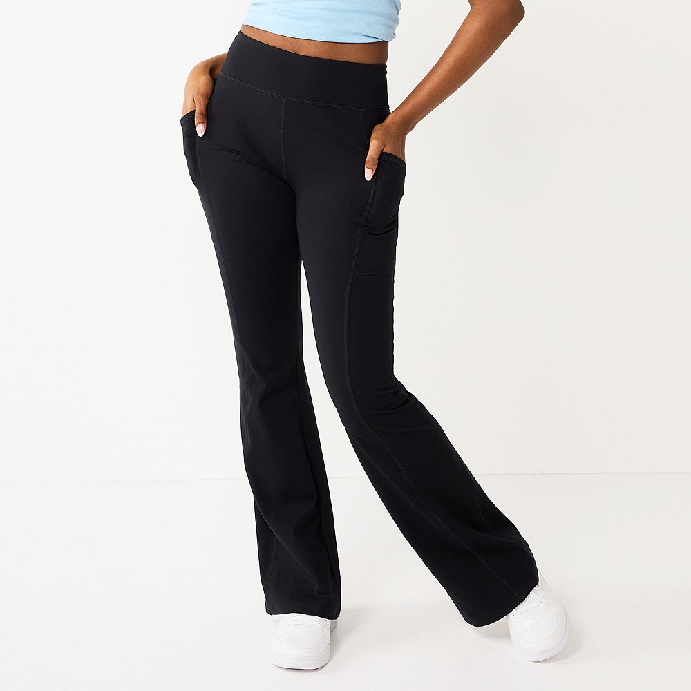 Solid color high rise flare leggings. Inseam approximately 3 (7303531)