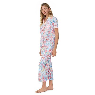Women s Carole Hochman Cotton Short Sleeve Pajama Shirt Cropped Pajama Pants Sleep Set