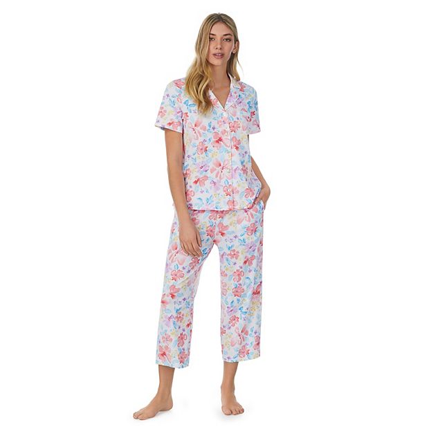 Women's Carole Hochman Cotton Short Sleeve Pajama Shirt & Cropped Pajama  Pants Sleep Set