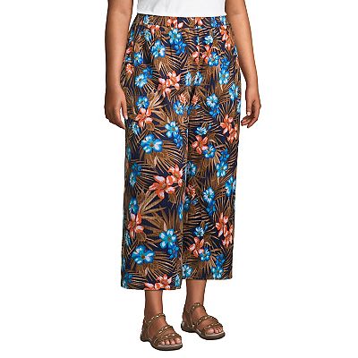 Plus Size Lands End High Rise Wide Leg Crinkle Crop Pants