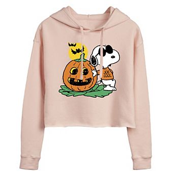Juniors' Peanuts Joe Cool With Pumpkin Cropped Graphic Hoodie
