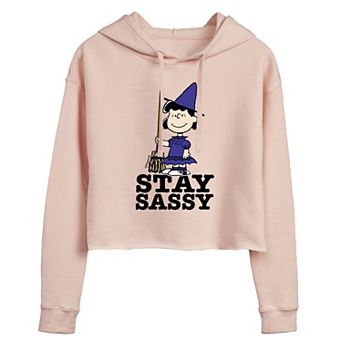 Juniors' Peanuts "Stay Sassy" Witch Lucy Cropped Graphic Hoodie