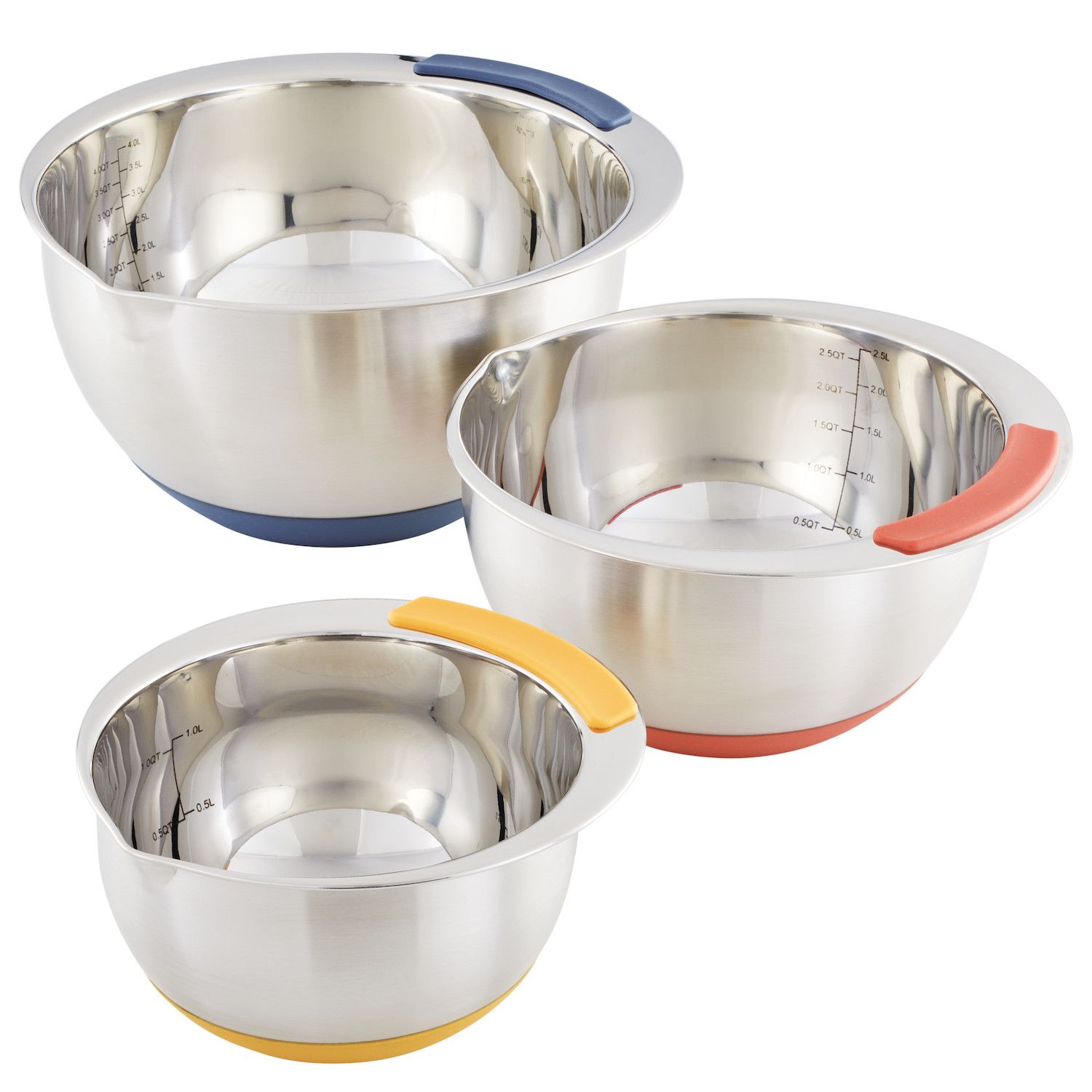 Chef Pomodoro Mixing Bowls with Lids, Stainless Steel Bowl Set, Non-Slip Silicone Base, Mixing Bowl Set - 3 Piece (1.5 qt, 3 qt, 5 qt), Bowls for