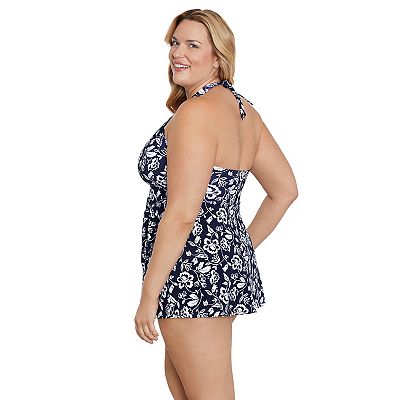 Plus Size Draper James Faux-Wrap Halter Swimdress
