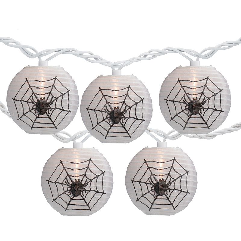 Northlight 10-Light Black Spider in Web Paper Lantern Halloween String Lights, White