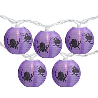 Northlight 10-Light Purple & Black Spider Paper Lantern Halloween String Lights