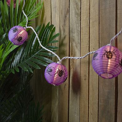 Northlight 10-Light Purple & Black Spider Paper Lantern Halloween String Lights