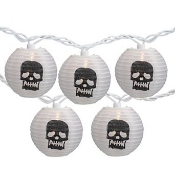 Northlight 10-Light White & Black Skull Paper Lantern Halloween String Lights