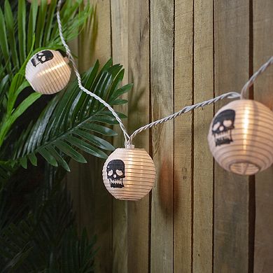 Northlight 10-Light White & Black Skull Paper Lantern Halloween String Lights