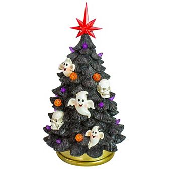 Northlight Black LED Lighted Skull & Ghost Halloween Tree Table Decor