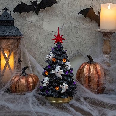 Northlight Black LED Lighted Skull & Ghost Halloween Tree Table Decor