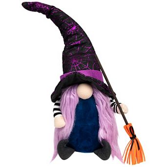 Northlight Black & Purple Halloween Gnome Witch & Broom Floor Decor