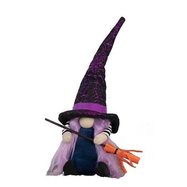 Northlight Black & Purple Halloween Gnome Witch & Broom Floor Decor