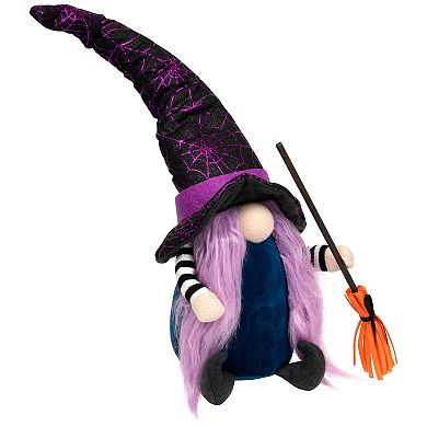 Northlight Black & Purple Halloween Gnome Witch & Broom Floor Decor