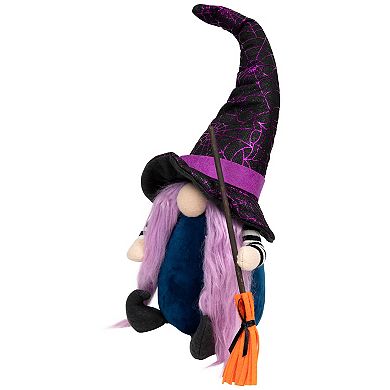 Northlight Black & Purple Halloween Gnome Witch & Broom Floor Decor