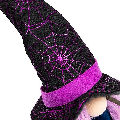 Northlight Black & Purple Halloween Gnome Witch & Broom Floor Decor