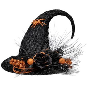 Northlight Black Tinsel Witch's Hat & Orange Glittered Roses Halloween Floor Decor