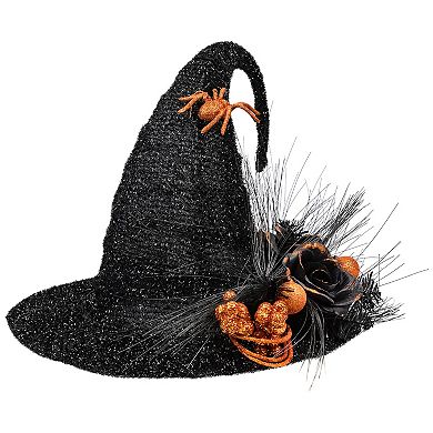 Northlight Black Tinsel Witch's Hat & Orange Glittered Roses Halloween Floor Decor