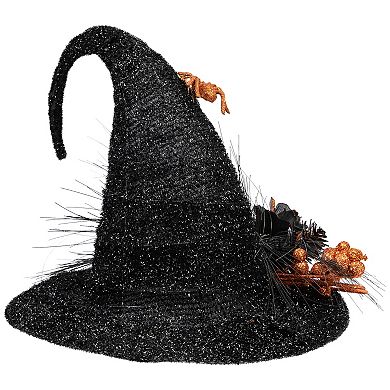 Northlight Black Tinsel Witch's Hat & Orange Glittered Roses Halloween Floor Decor