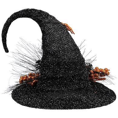 Northlight Black Tinsel Witch's Hat & Orange Glittered Roses Halloween Floor Decor