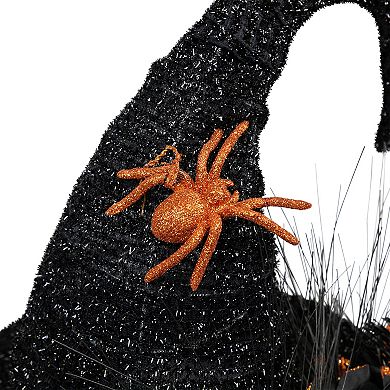 Northlight Black Tinsel Witch's Hat & Orange Glittered Roses Halloween Floor Decor