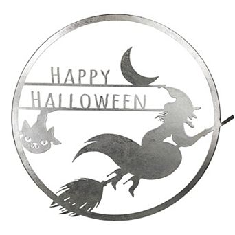 Northlight Silver Flying Witch Happy Halloween Wall Sign