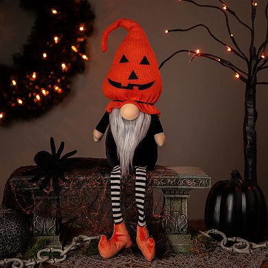 Northlight Halloween Jack-O-Lantern Striped Dangling Legs Gnome Floor Decor
