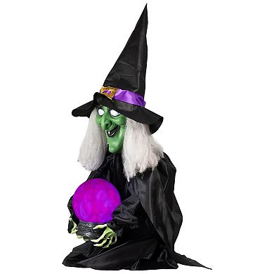 Northlight Pre-Lit Sitting Fortune Witch & Magic Ball Halloween Floor Decor