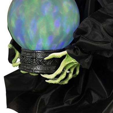 Northlight Pre-Lit Sitting Fortune Witch & Magic Ball Halloween Floor Decor