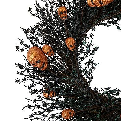 Northlight Black & Orange Skulls & Spiders Halloween Artificial Twig Wreath 