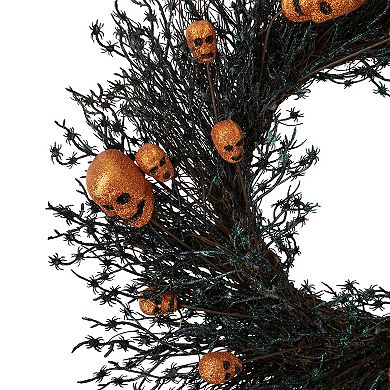 Northlight Black & Orange Skulls & Spiders Halloween Artificial Twig Wreath