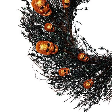 Northlight Black & Orange Skulls & Spiders Halloween Artificial Twig Wreath