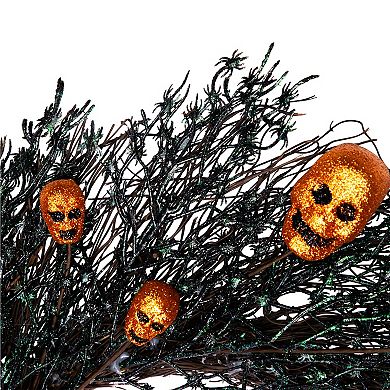Northlight Black & Orange Skulls & Spiders Halloween Artificial Twig Wreath
