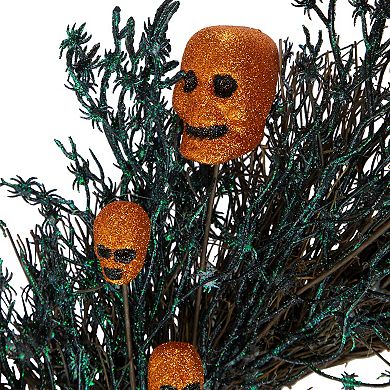 Northlight Black & Orange Skulls & Spiders Halloween Artificial Twig Wreath