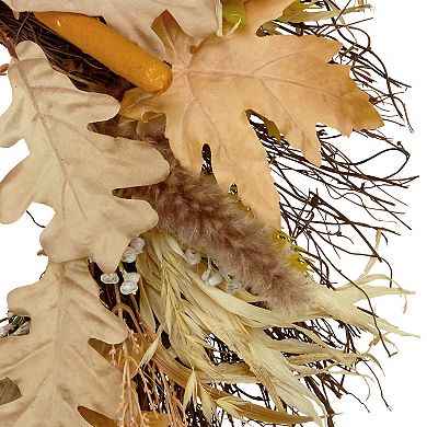 Northlight Cattail & Wheat Twig Artificial Fall Harvest Wreath