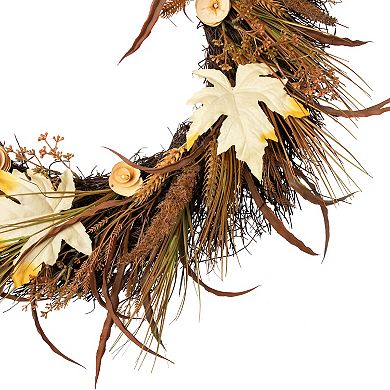 Northlight Cattail & Wheat Twig Artificial Fall Harvest Wreath