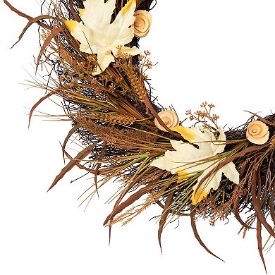 Northlight Cattail & Wheat Twig Artificial Fall Harvest Wreath