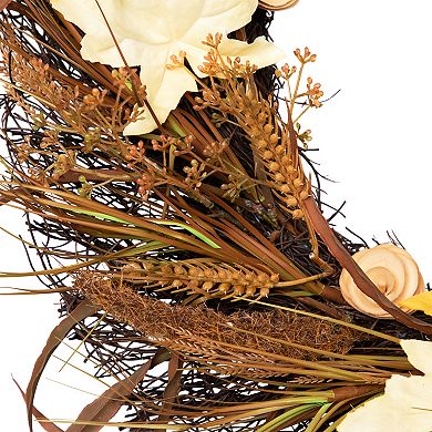 Northlight Cattail & Wheat Twig Artificial Fall Harvest Wreath