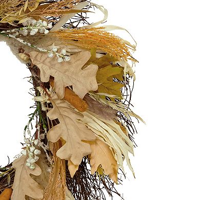 Northlight Cattail & Wheat Twig Artificial Fall Harvest Wreath