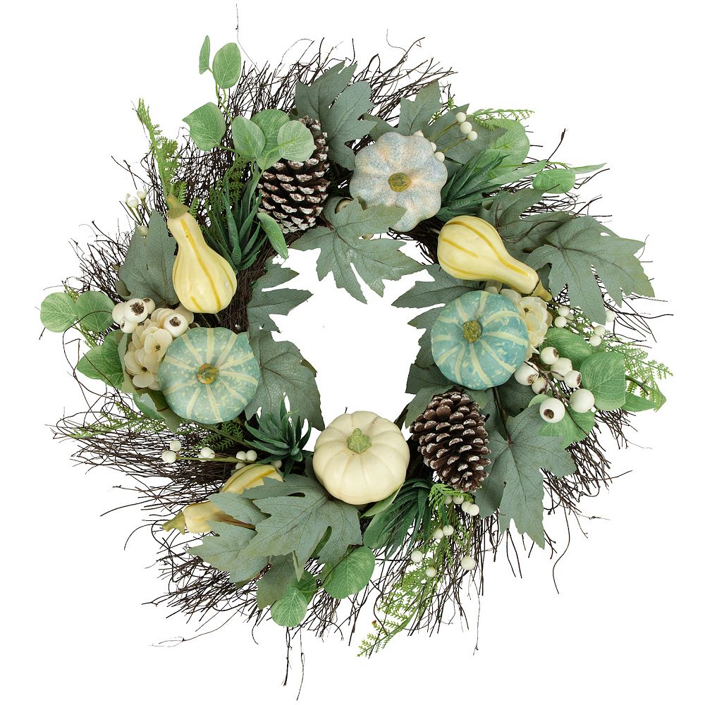 Northlight Green & White Pumpkins & Berries Artificial Fall Harvest Wreath