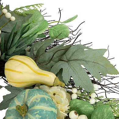 Northlight Green & White Pumpkins & Berries Artificial Fall Harvest Wreath