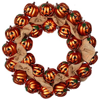 Northlight Jack-O-Lantern & Burlap Ribbon Halloween Wreath