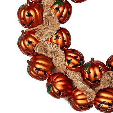Northlight Jack-O-Lantern & Burlap Ribbon Halloween Wreath